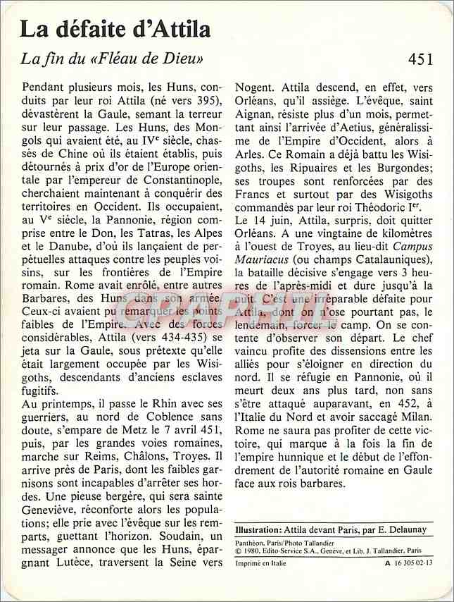 Fiche illustree La defaite d'Attila La fin du Fleau de Dieu  — Rückseite