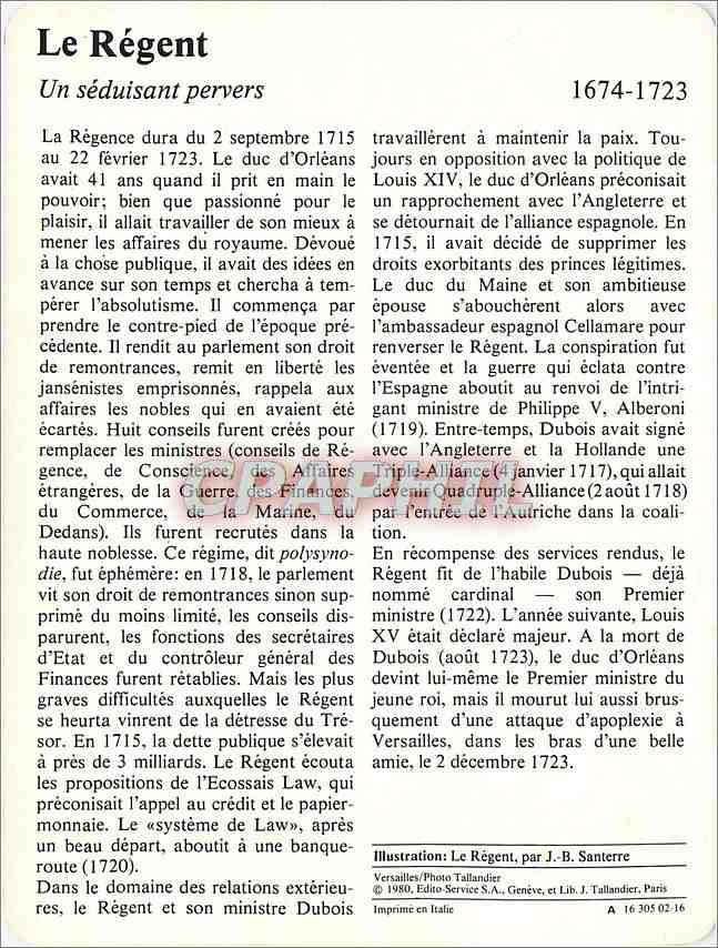 Fiche illustree Le Regent Un seduisant pervers  — Rückseite