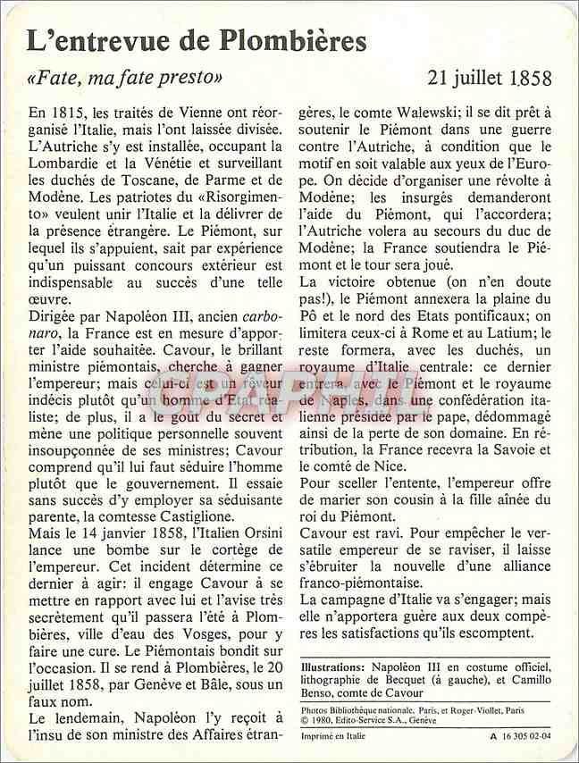 Fiche illustree L'entrevue de Plombieres Fate ma fate presto  — Verso