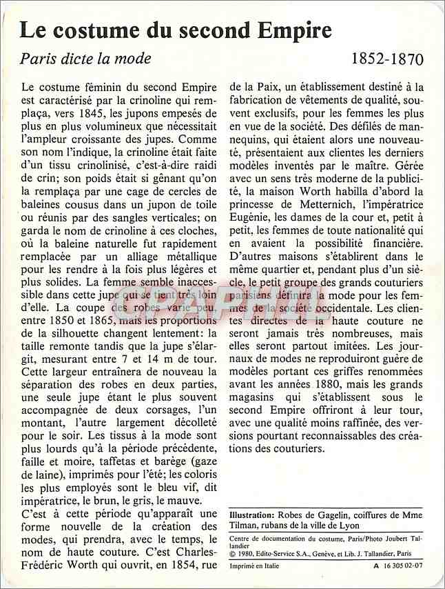 Fiche illustree Le costume du second Empire Paris dicte la mode  — Rückseite