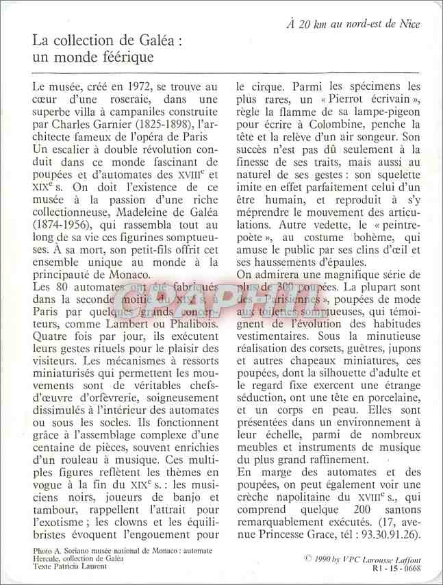 Fiche illustree Monaco Le musee national de Monaco Poupees et Automates d'autrefois  — Verso