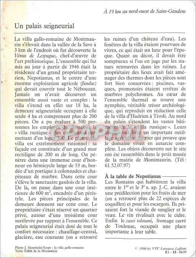 Fiche illustree Montmaurin La villa gallo romaine  — Verso