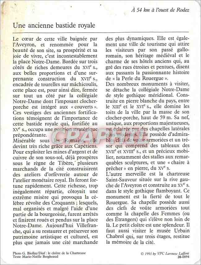 Fiche illustree Villefranche de Rouergue La ville  — Verso