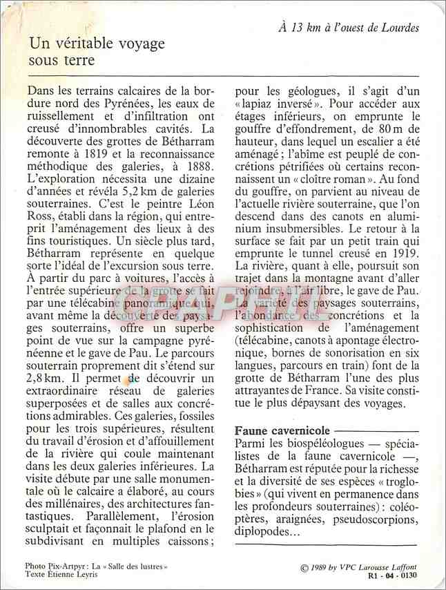 Fiche illustree Betharram Les grottes  — Verso