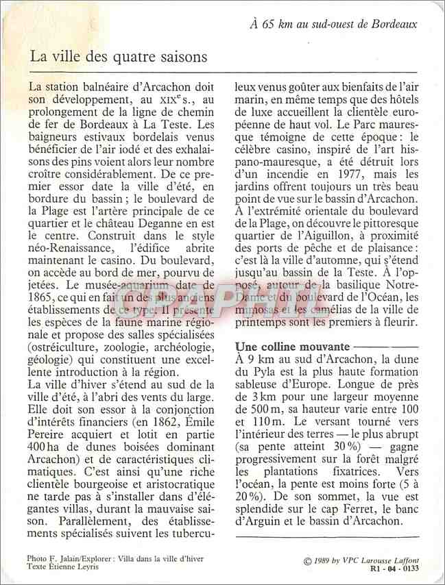 Fiche illustree Arcachon La ville  — Verso