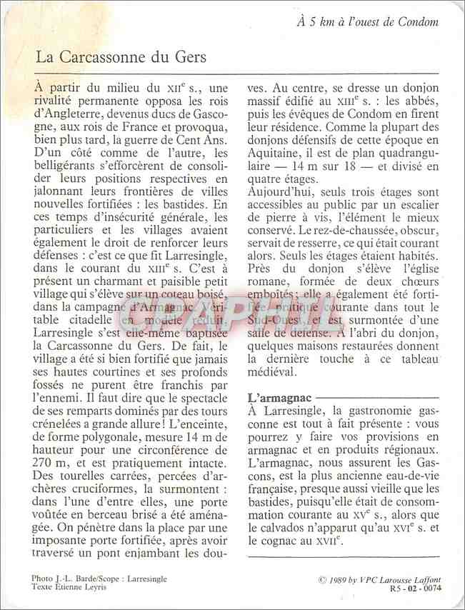 Fiche illustree Larresingle Le village fortifie  — Verso