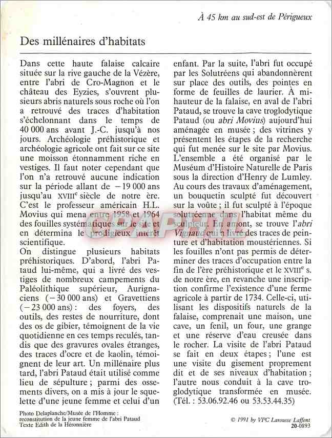 Fiche illustree Les Eyzies de Tayac Sireuil L'abri Pataud  — Rückseite