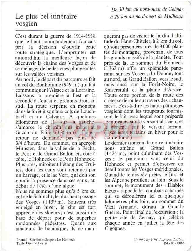 Fiche illustree La Route des Cretes  — Rückseite