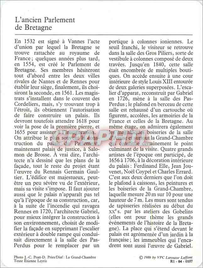 Fiche illustree Rennes Le palais de justice  — Verso
