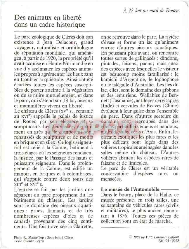 Fiche illustree Cleres Le parc zoologique et le chateau le musee de l'Automobile  — Rückseite