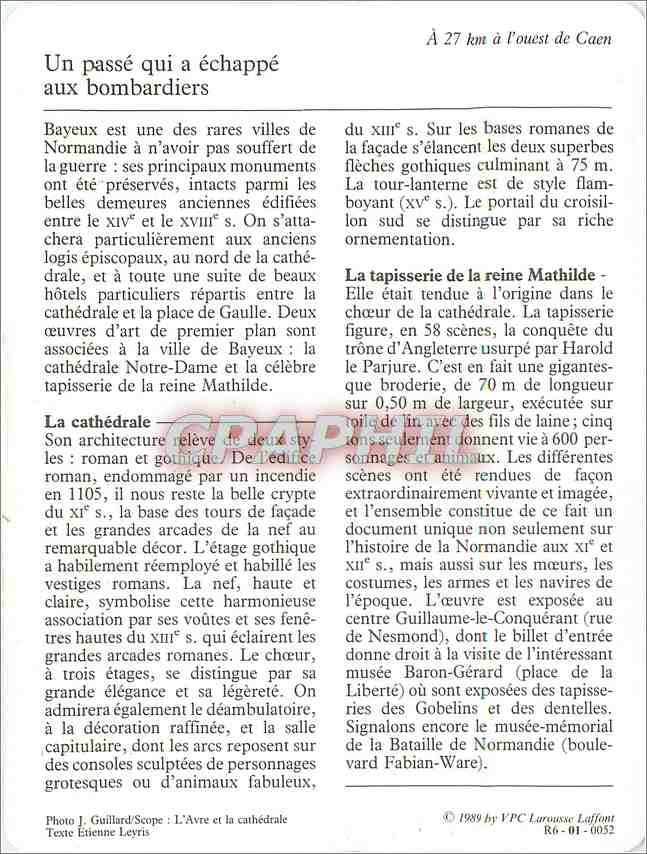 Fiche illustree Bayeux La vielle ville  — Verso