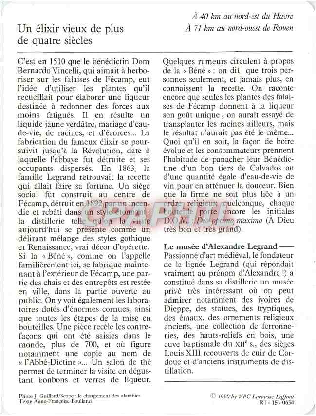 Fiche illustree Fecamp La distillerie Benedictine  — Verso