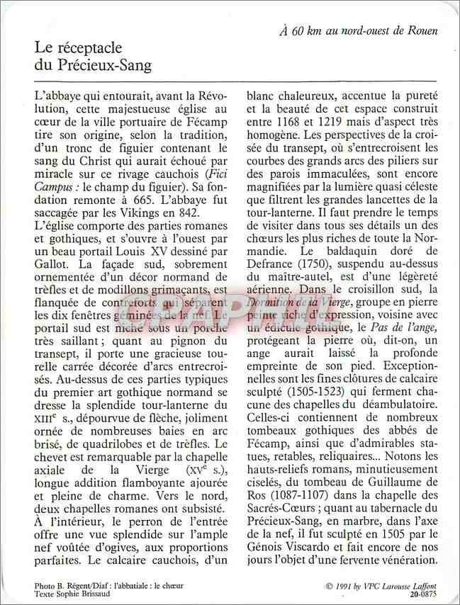 Fiche illustree Fecamp L'abbatiale de la Sainte Trinite  — Verso
