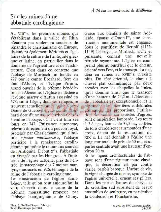 Fiche illustree Murbach L'abbatiale Saint Leger  — Verso