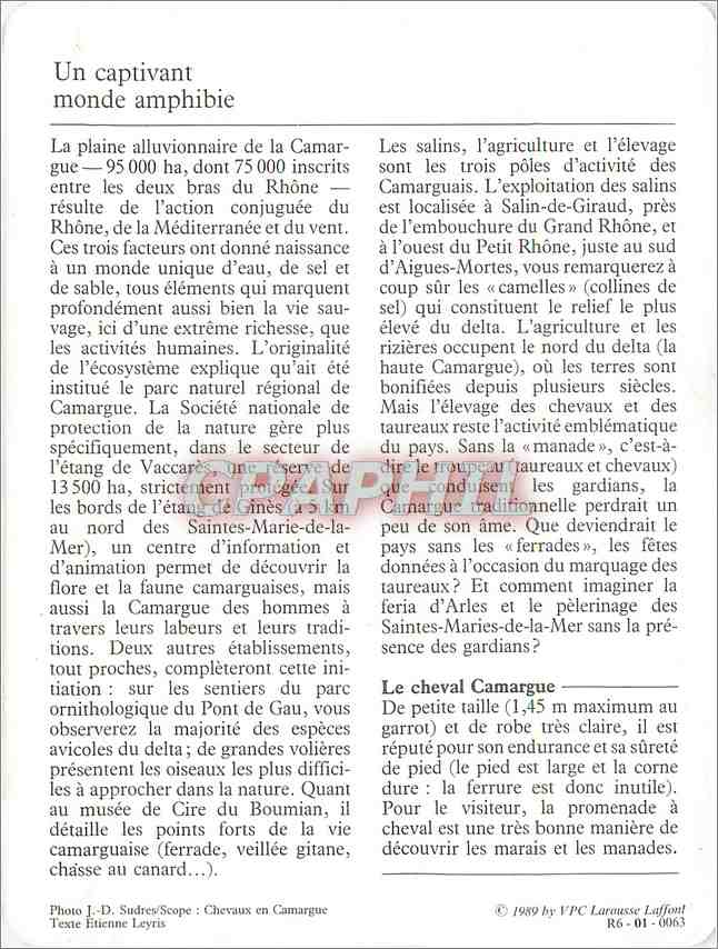 Fiche illustree La Camargue La nature et l'homme dans le delta du Rhone  — Rückseite