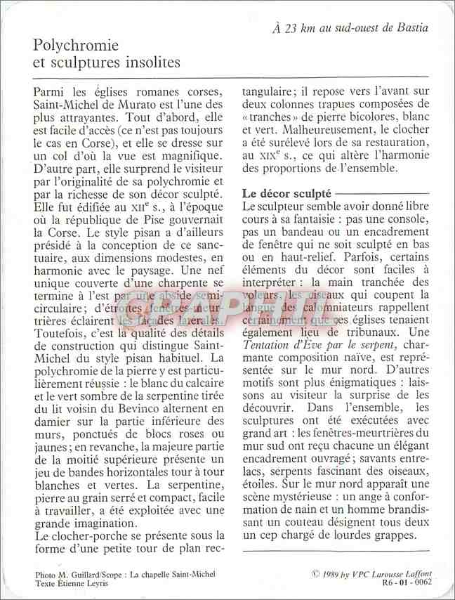 Fiche illustree Murato La chapelle Saint Michel  — Verso