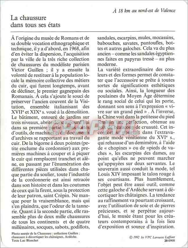 Fiche illustree Romans sur Isere Le musee international de la Chaussure  — Verso