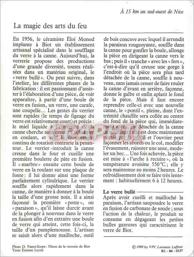 Fiche illustree Biot La verrerie  — Verso