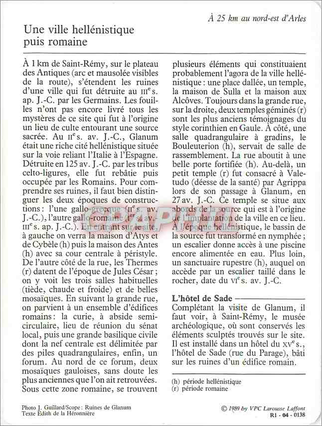Fiche illustree Saint Remy de Provence Les ruines de Glanum  — Rückseite