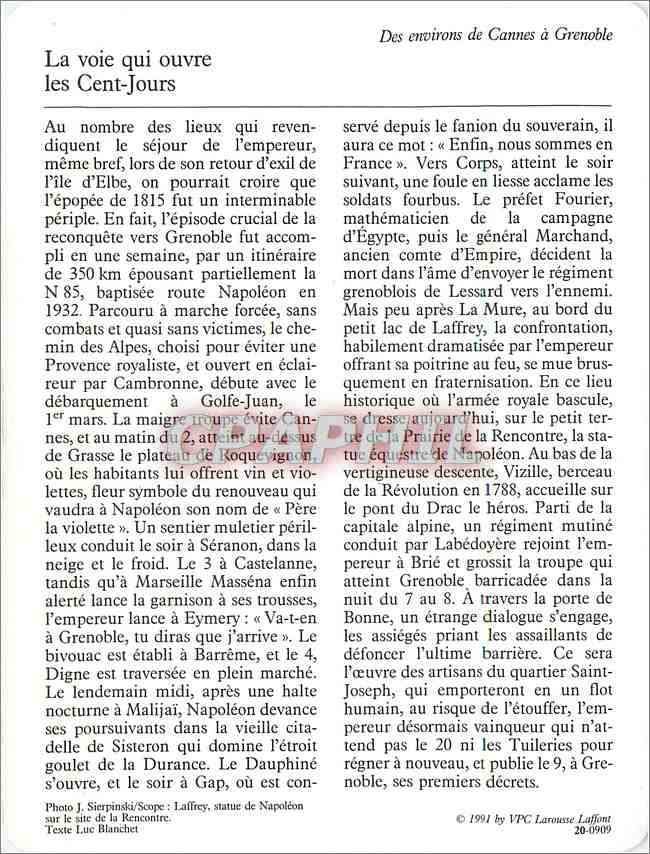 Fiche illustree La Route Napoleon Alpes Maritimes Isere  — Verso