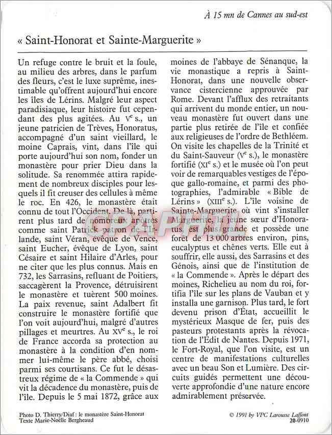 Fiche illustree Cannes Les iles de Lerins  — Rückseite