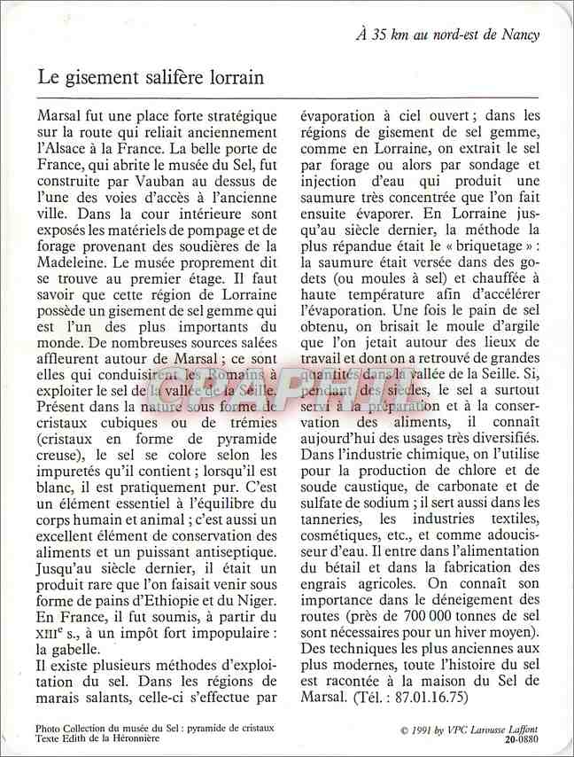 Fiche illustree Marsal La maison du Sel  — Verso