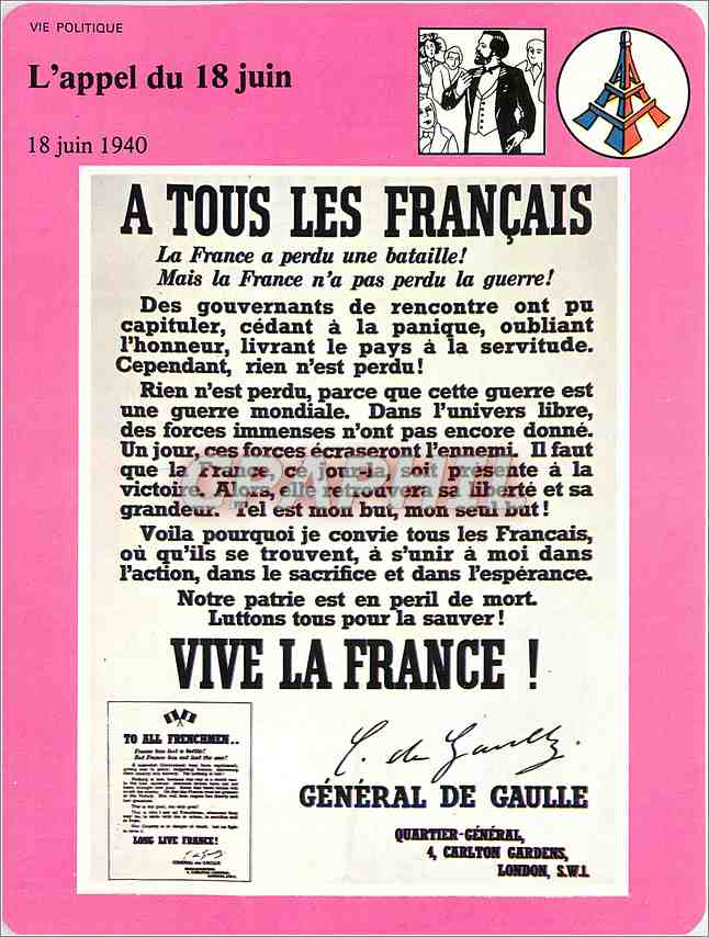 Fiche illustree L'appel du 18 juin Une lueur dans les tenebres 