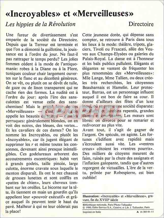 Fiche illustree Incroyables et Merveilleuses Les hippies de la Revolution  — Rückseite