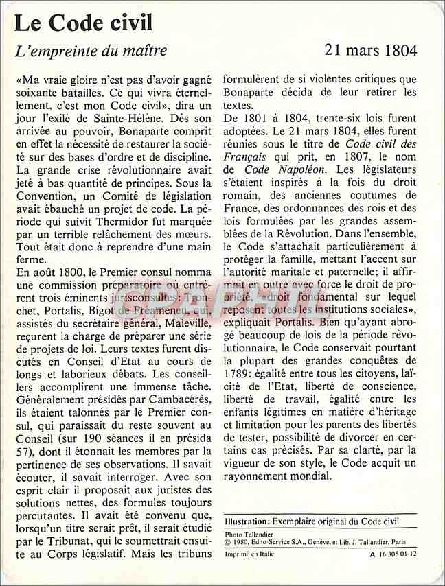 Fiche illustree Le Code civil L'empreinte du maitre  — Rückseite