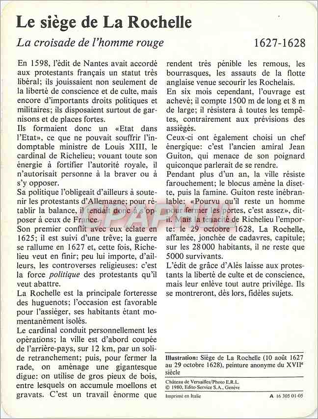 Fiche illustree Le siege de La Rochelle La croisade de l'homme rouge  — Rückseite
