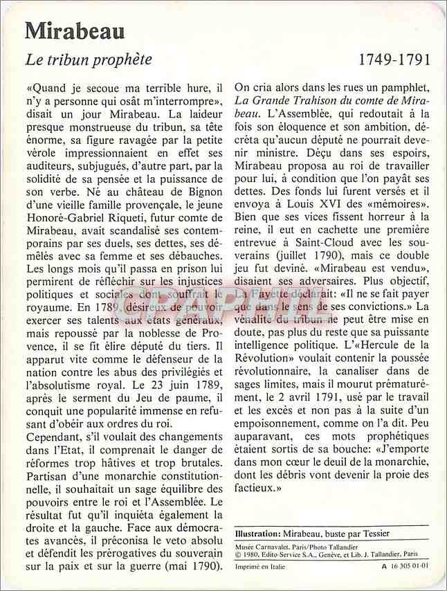 Fiche illustree Mirabeau Le tribun prophete  — Verso