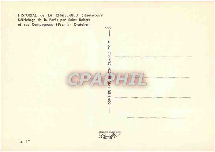 CPM Historial de la Chaise Dieu Haute Loire Defrichage de la Foret par Saint Robert et ses Compagnon — Rückseite
