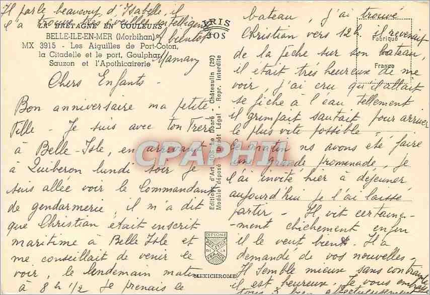 Belle-Île-en-Mer — La Bien Nommée — Éditions d'Art de la Bretagne — Verso