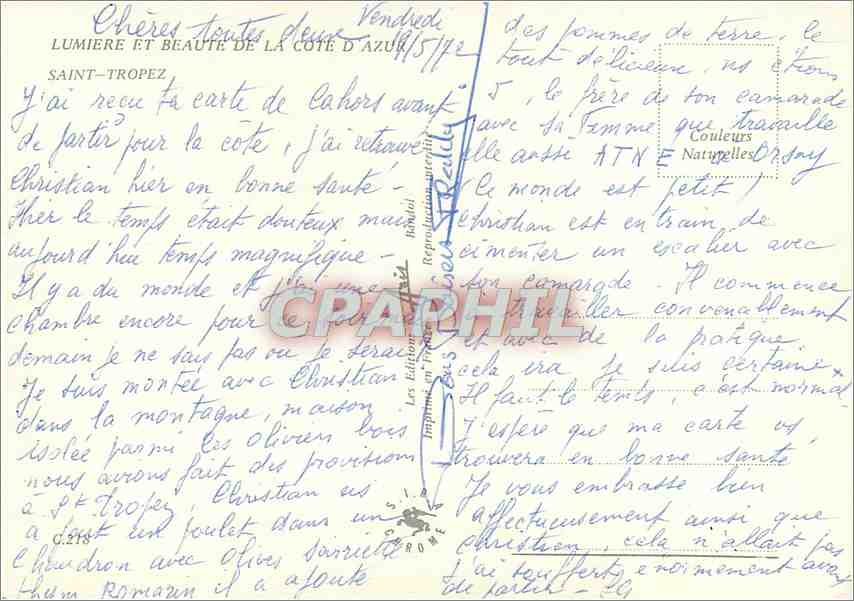 CPM Lumiere et Beaute de la Cote d'Azur Saint Tropez  — Rückseite