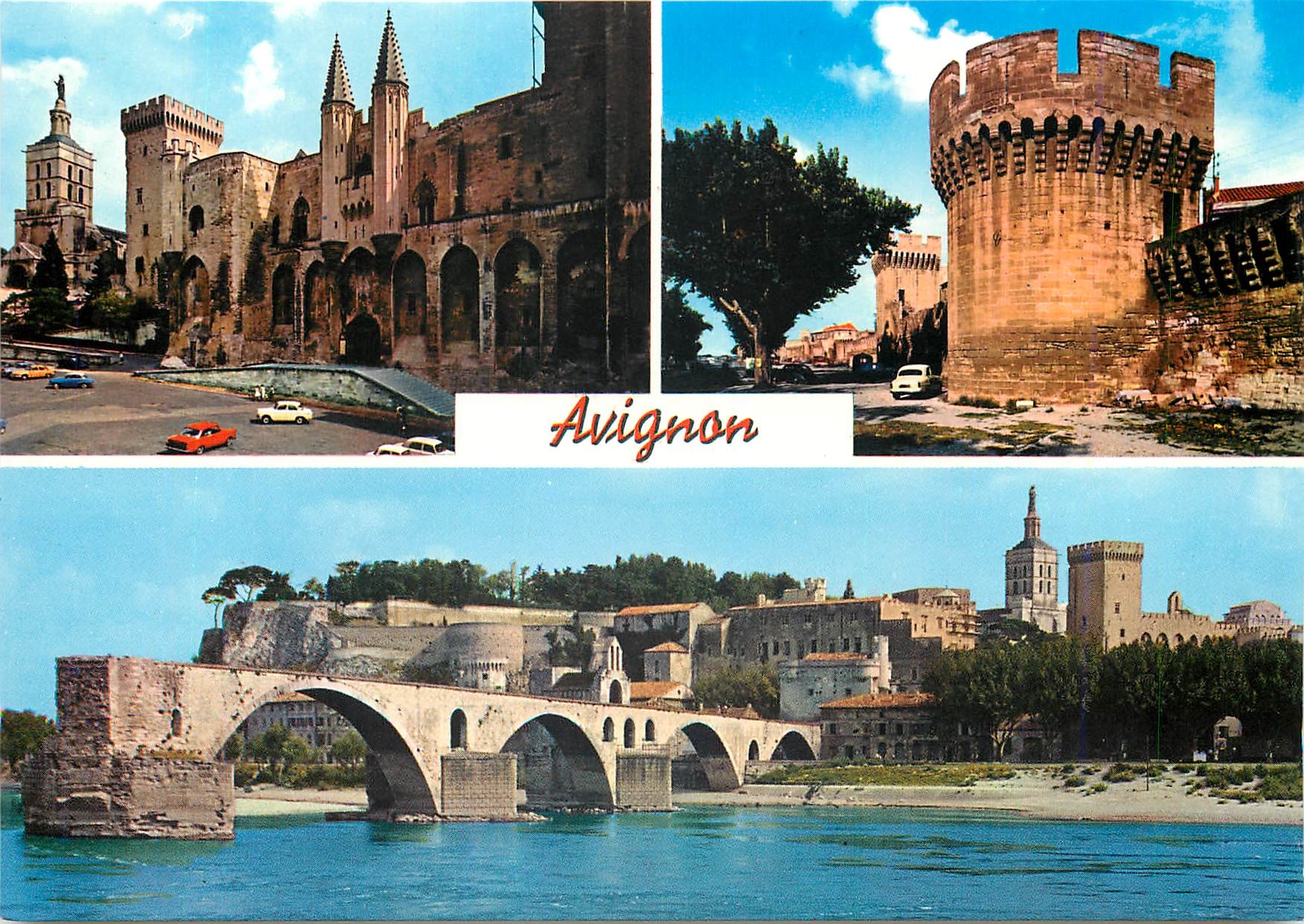 CPM Avignon Vaucluse Le Palais des Papes Les Remparts Le Pont d'Avignon 