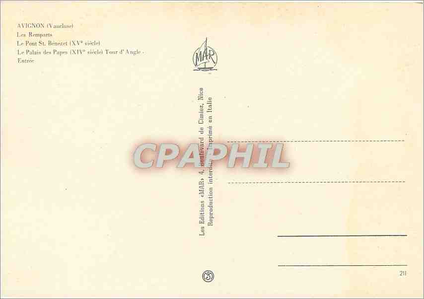 Avignon — Souvenir d'Avignon — Éditions MAB, Nice — Verso