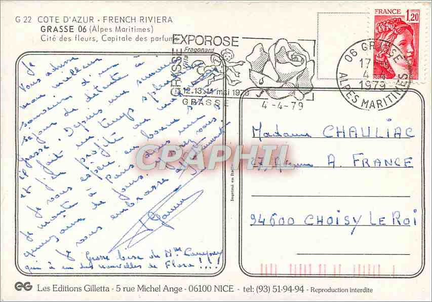CPM Cote d'Azur French Riviera Grasse Alpes Maritimes Cites des fleurs Capitale des parfums  — Rückseite