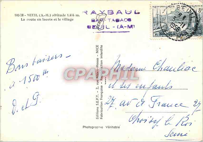 CPM Beuil AM La route en lacets et le village — Rückseite