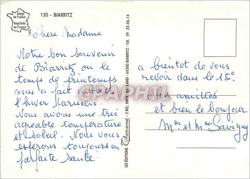 CPM Biarritz  — Verso