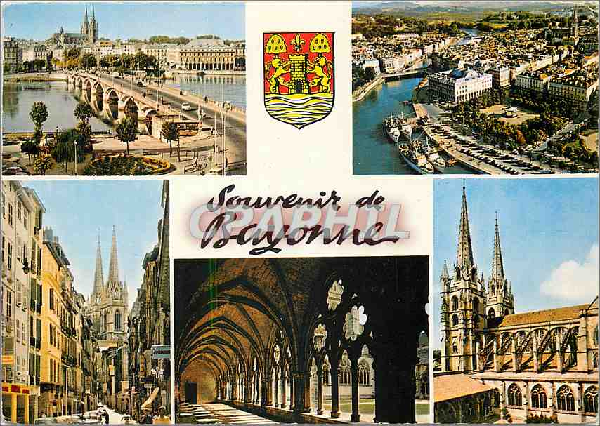 Bayonne — Vue générale, Pont Saint-Esprit, Cathédrale, Cloître — Souvenir de Bayonne, éditeur CPAPHIL
