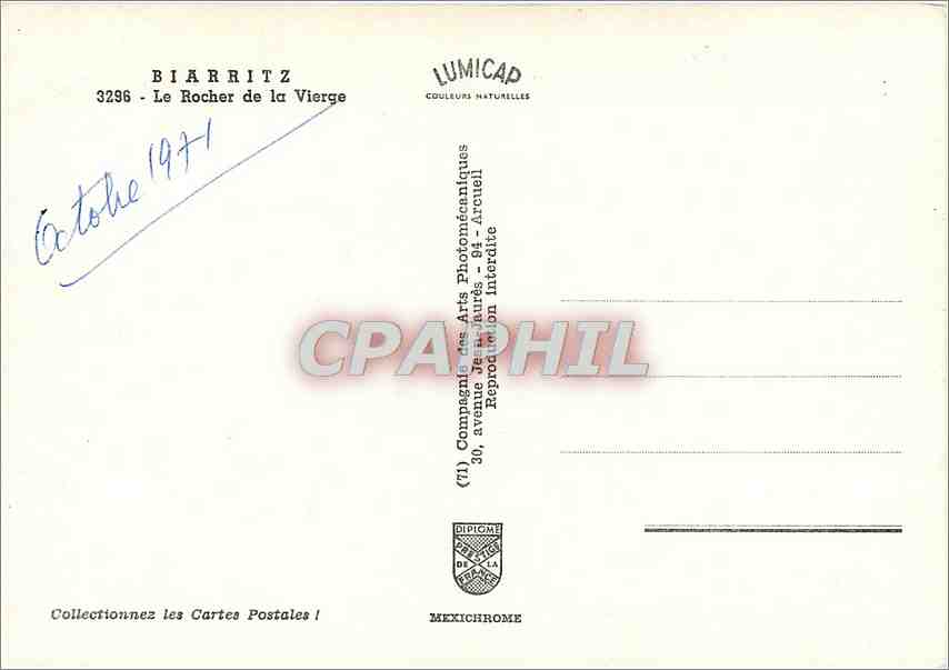 CPM Biarritz Le Rocher de la Vierge  — Verso