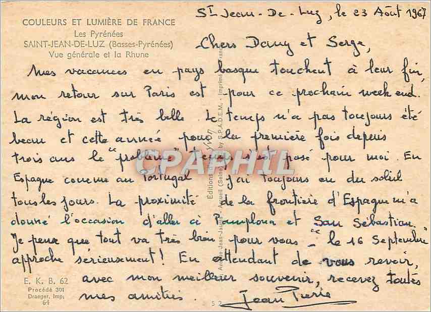 CPM Saint Jean de Luz Basses Pyrenees Vue generale et la Rhune  — Verso