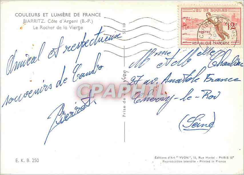 CPM Biarritz Cote d'Argent BP Le Rocher de la Vierge  — Verso