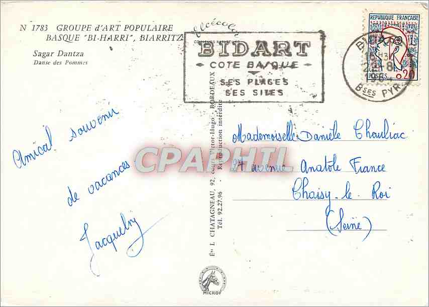 CPM Groupe d'Art Populaire Basque Biharri Biarritz Saga Dantza Folklore — Verso