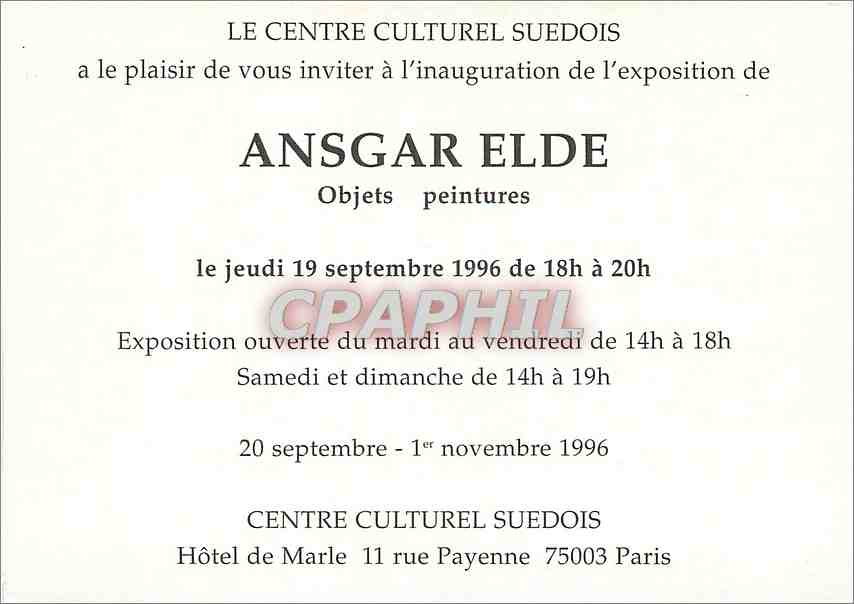 Ansgar Elde — Exposition de peintures — Centre Culturel Suedois, Paris — Rückseite