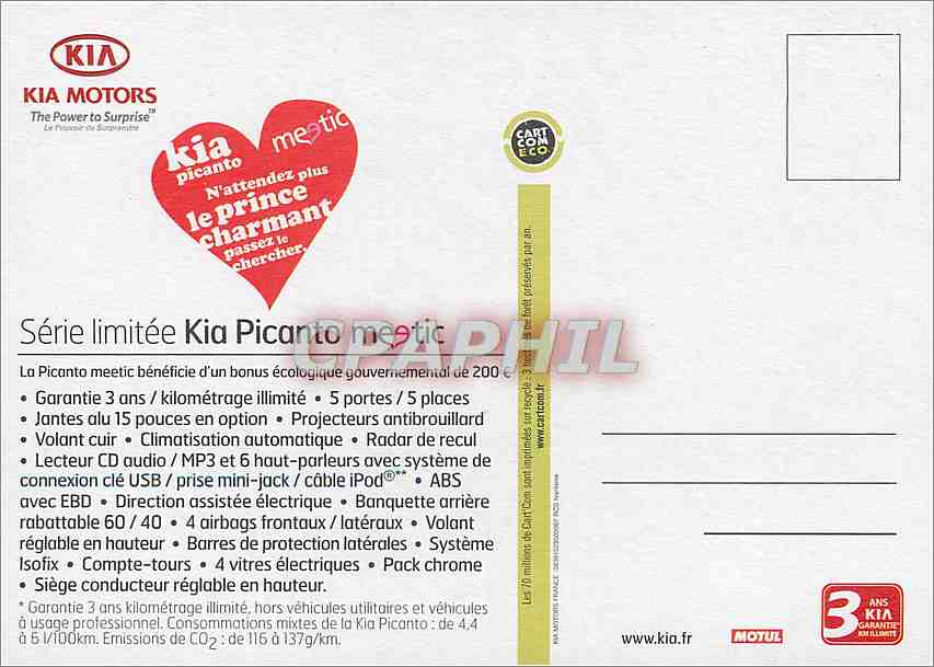 CPM Kia Motors Serie limitee Kia Picanto  Automobile Picanto Meetic — Rückseite