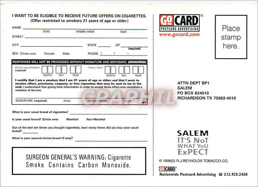 CPM Go Card Postcard Advertising  — Rückseite
