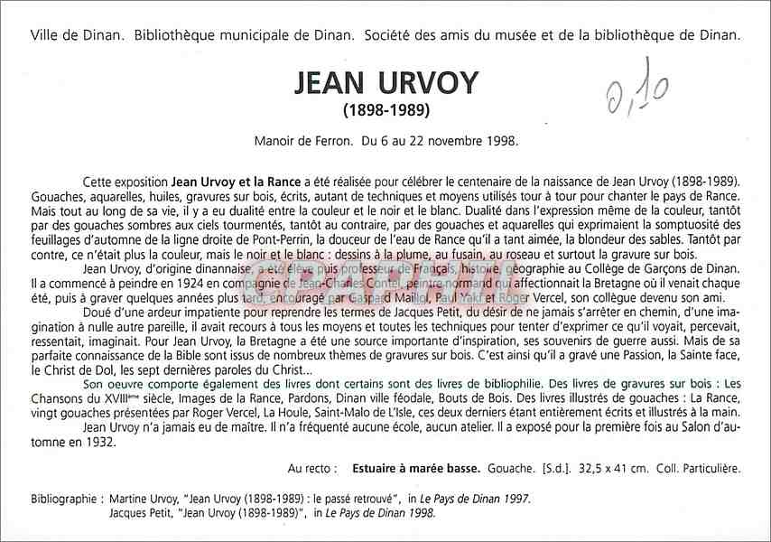 CPM Jean Urvoy Manoir de Ferron  — Back