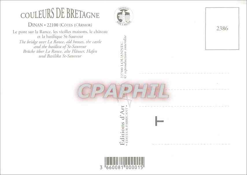 Dinan — Ville d'Art et d'Histoire — Éditions d'Art Embellant, n° 2386 — Rückseite