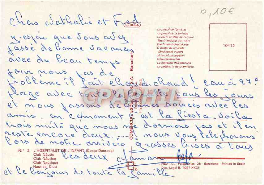 CPM L'Hopital de l'Infant Costa Daurada Club Nautique  — Rückseite